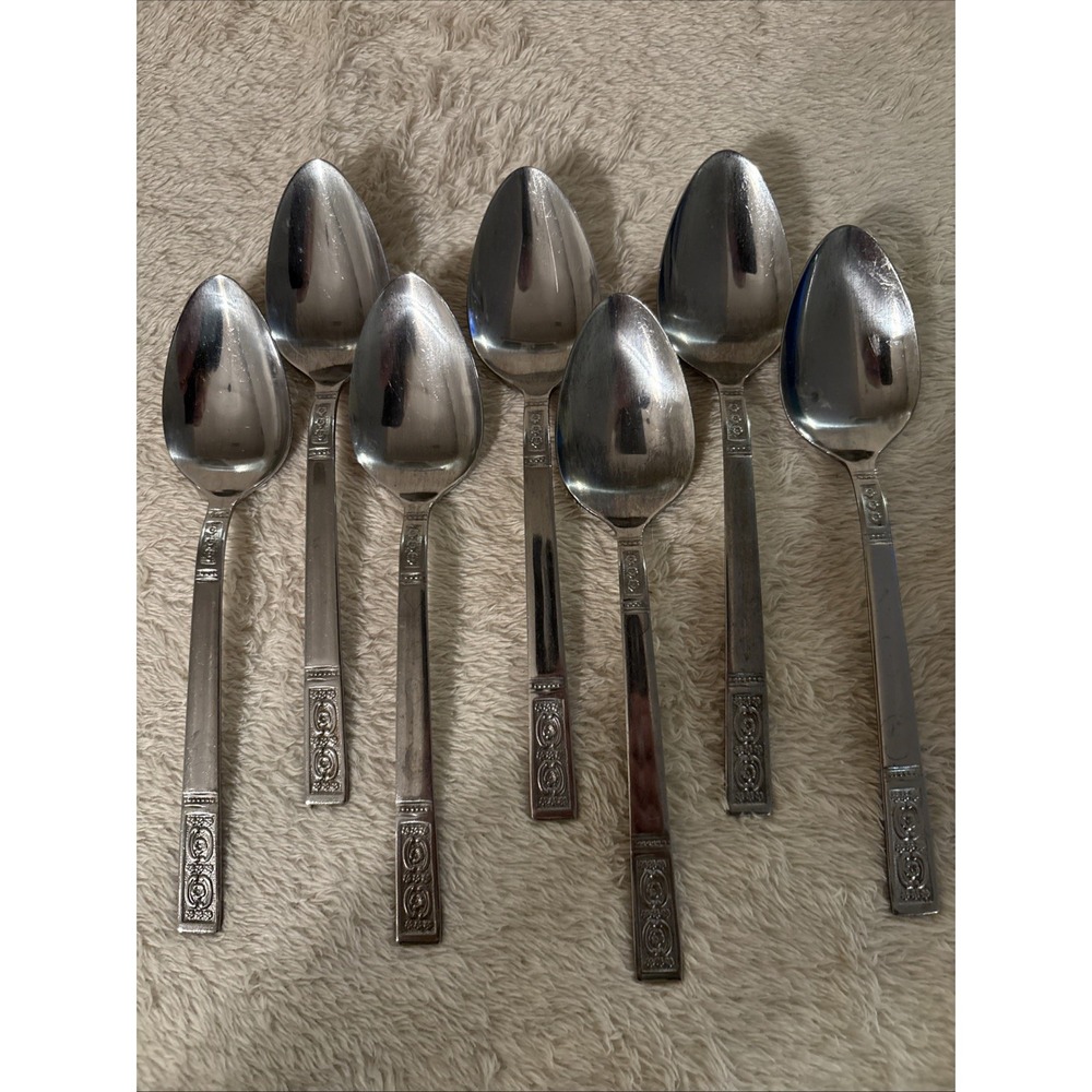 Lifetime Cutlery, Soup Spoons MCM Floral And Scroll Design 7 PCs